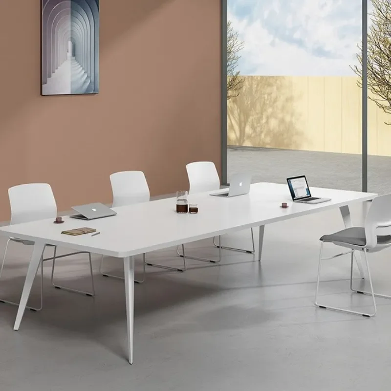 Simple Modern Small White Conference Table and Chair Set for Office Meeting Room Training Bar Workbench Negotiation Desk