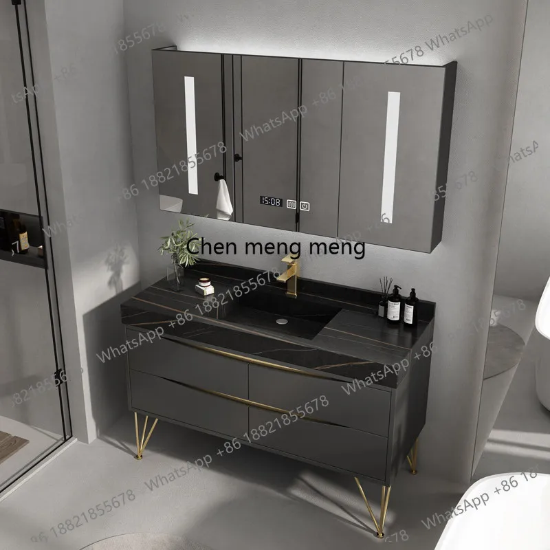 

Slate integrated basin bathroom cabinet combination modern simplicity, solid wood bathroom washstand mirror cabinet