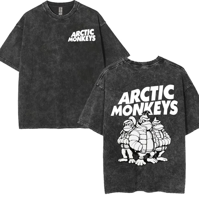 Aesthetic Rock Band Arctic Monkey AM Music Tracklist Vintage Washed T Shirt Men\'s Women Fashion Cool Hip Hop T-shirts Streetwear