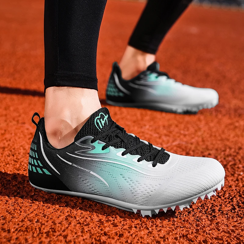 Men Track Spike Long Jump Race Racing Running Athletic Soft Field Sprint Shoes Non Slip Nails Light weight Professional Match