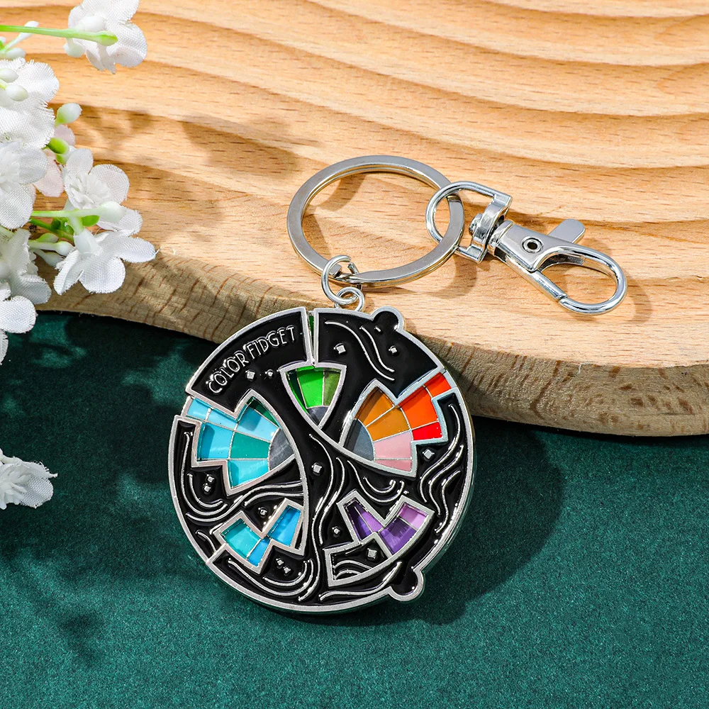 360° Rotating Color Fidget Enamel Keychain - Relax Sensory with 8 Color, Christmas Day Gifts, Focus Aid Tool, Sleek Design
