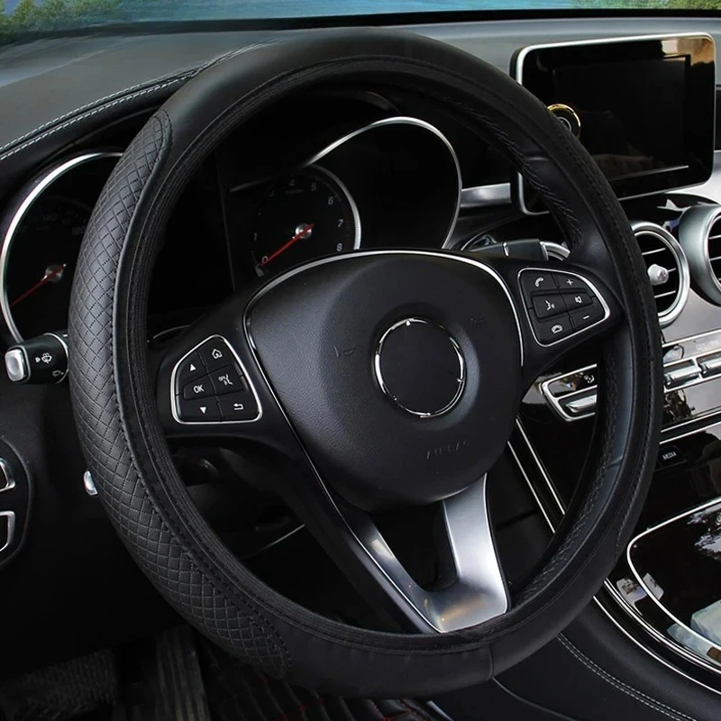 Car Steering Wheel Cover Anti Slip Pu Leather Steering Protector Anti Scratch Steer Wheel Cover Universal for 37-39cm