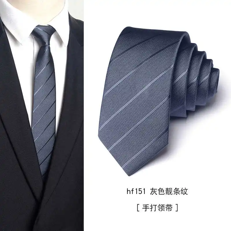 High Quality Gray Striped 6CM Narrow Necktie Men's Shirt Accessories Fashionable Business Banquet Casual Handmade Knot Necktie