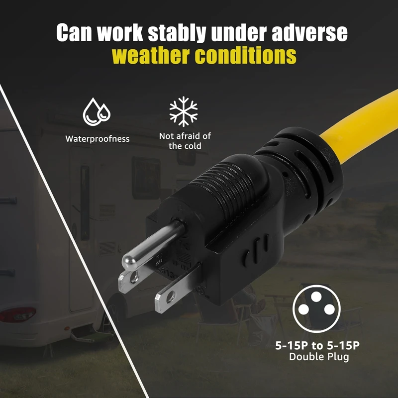 

Удлинительный кабель с 3-контактным разъемом типа «папа-папа», двойной штекер 5-15P, 12AWG, 125V, адаптер для генератора с американской вилкой, для переключателей, дропшиппинг