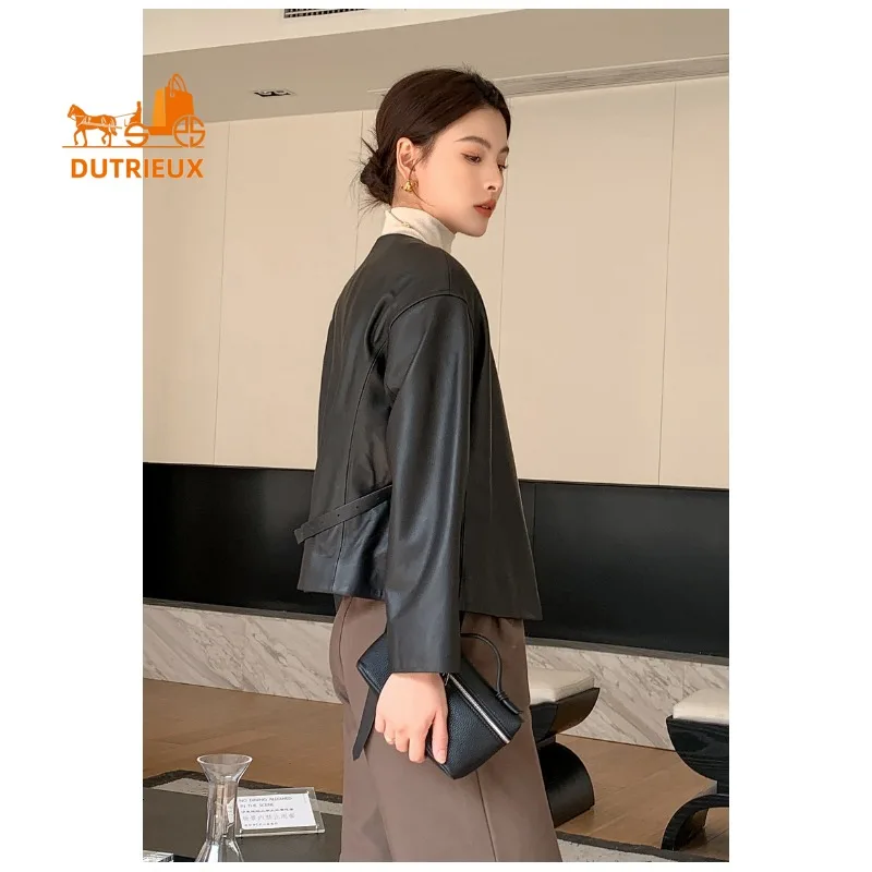 2025 New Autumn Women's Short Leather Jacket, Fashion and Elegant Trend 100% Real Sheepskin Black Jacket Coat Women