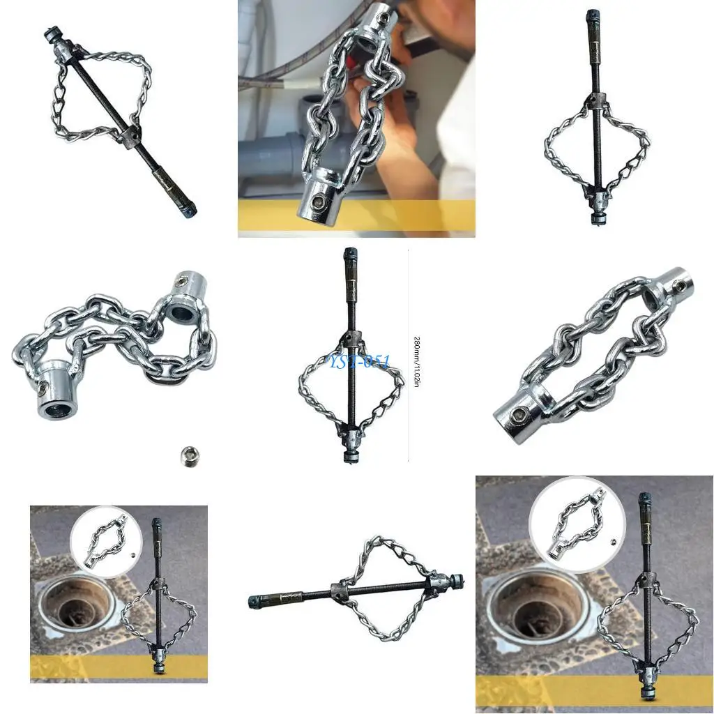 

E15A Metal Drain Cleaner Tool with Interchangeable Heads Fit for Pipe Debris Removal