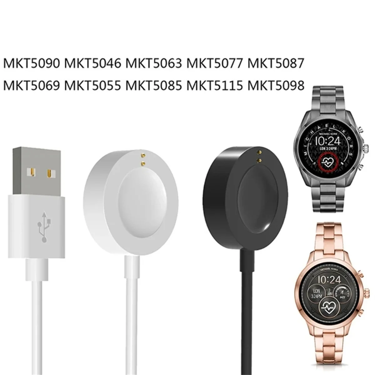 Fast Charging Cable Smart Watch Charger Compatible for Michael -Kors Access Gen 4 Gen 5 5E MKT5080 Charging Cable White