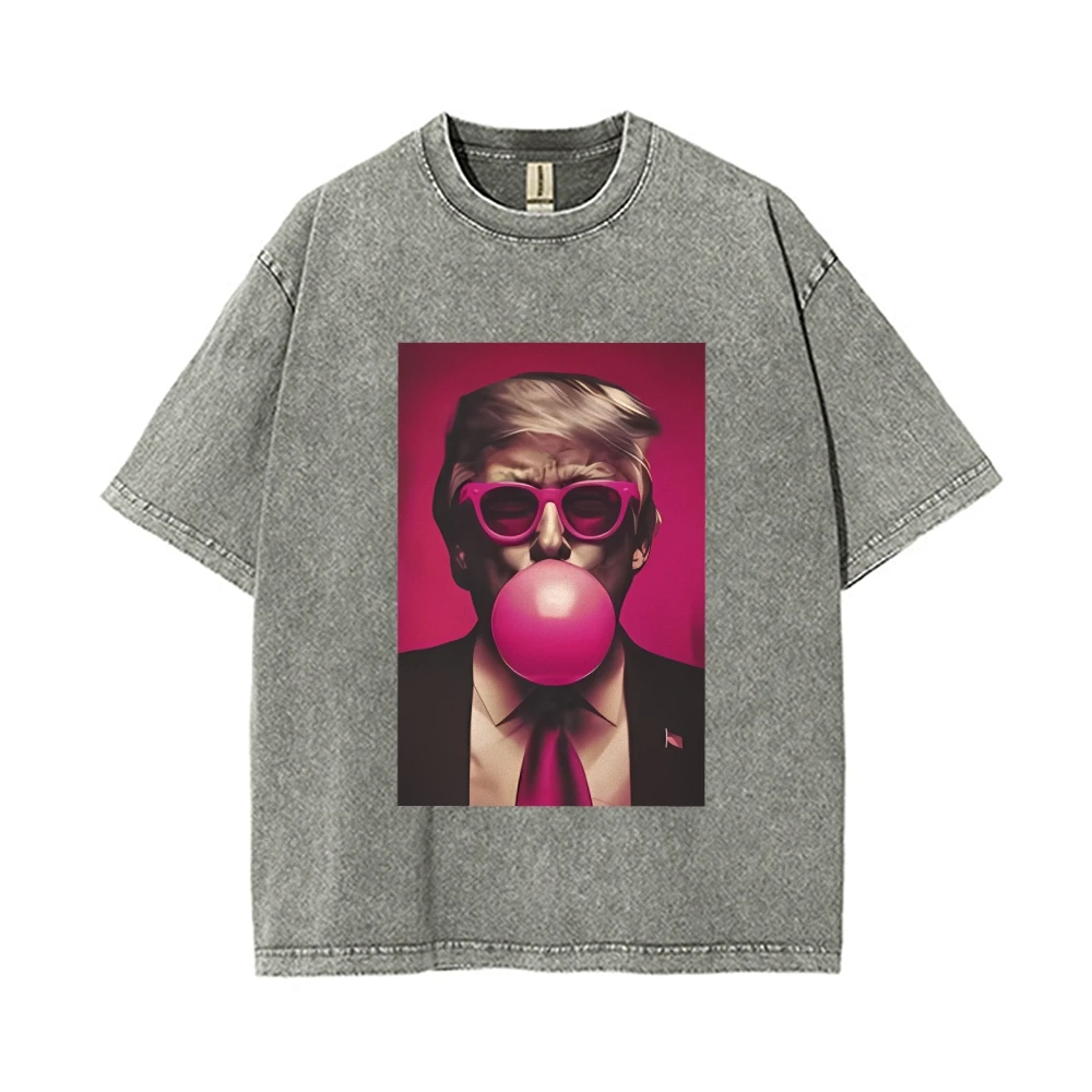 Trend Us President Trump Graphic Printing T-Shirt Retro Washed Denim Fabric 2024 New Loose Shoulder Short Sleeves image 6