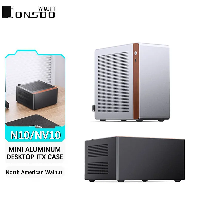 

JONSBO NV10 N10 ITX Mini Desktop Case (3.3mm Aluminum Alloy Shell/North American Black Walnut/ITX Version/PCIE4.0 Adapter Cable)