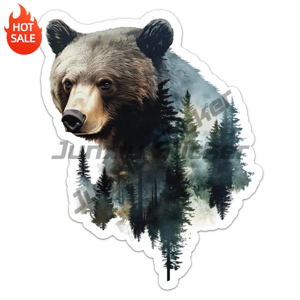 Double Exposure Bear Wild Animal Vinyl Car Sticker Decorative Decal for Car Window and Laptop Animal Art Decoration