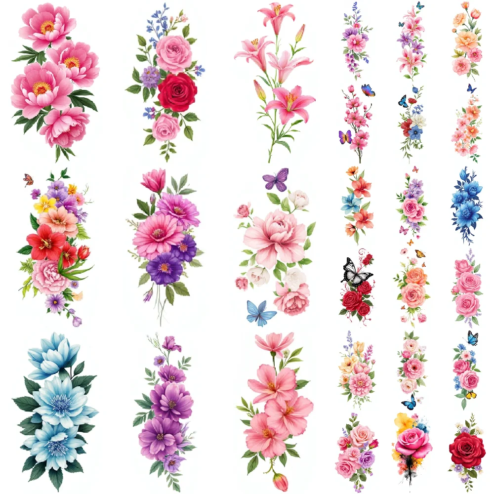 27pcs Waterproof Floral Tattoo Stickers 3d Butterfly Stickers For Women Men  Arm Neck Devil Skull Tattoo Colorful Tatoo Desgin