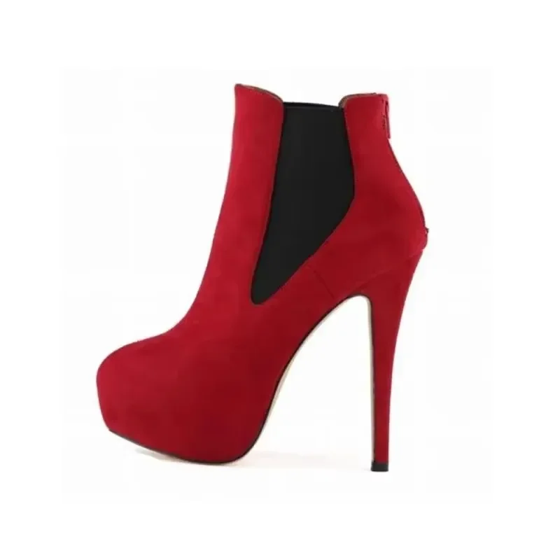 Women Short Boots Sexy 14cm Round Toes High Heels Winter Autumn Ankle Boot Sexy Platform Casual Black Party Shoes Large Size 43