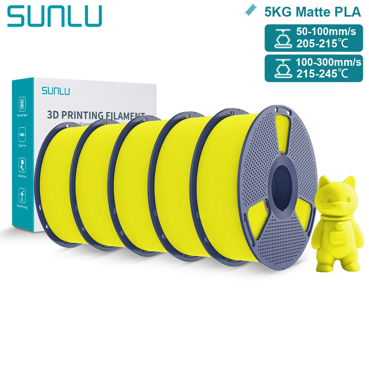 SUNLU Matte PLA 3D Filament 1.75mm Netjes Opgerolde Gemakkelijk te Gebruiken PLA met Mat Oppervlak Voor De Meeste FDM 3D-printers