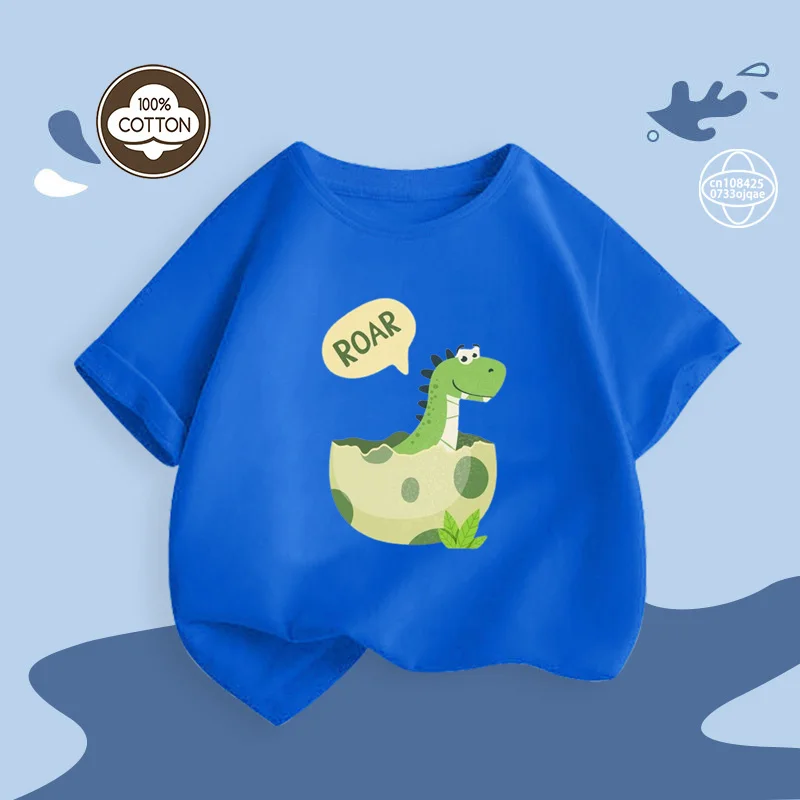 Summer Cute Dinosaur Cartoon Print Casual T-shirt Fashionable Cotton Round Neck Girls Short-sleeved Children's Tops 100-160