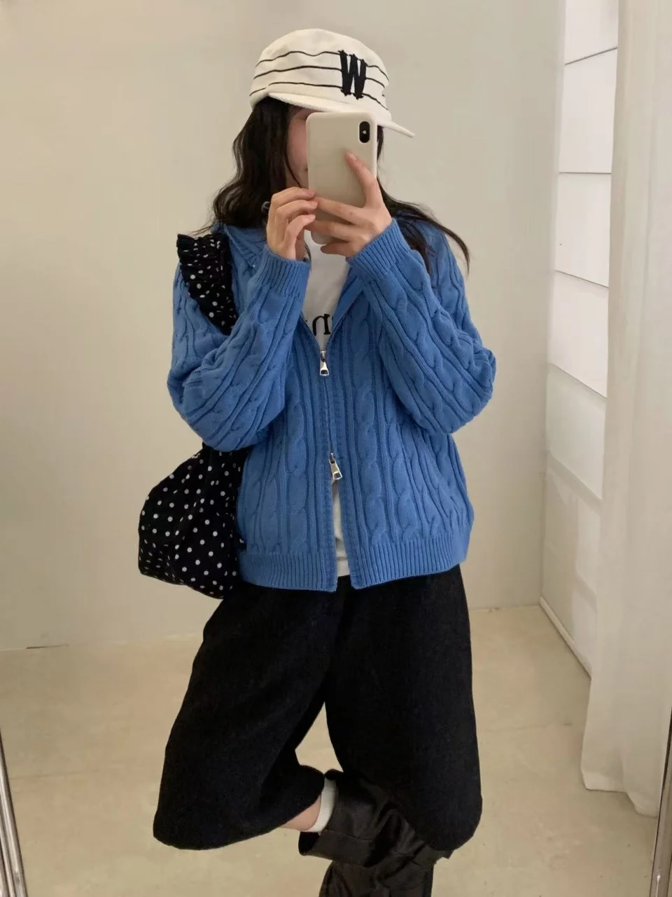 

Весна 2026: Женская вязаная шапка и тонкий свитер с двойной молнией и узором «косы», однотонная, в корейском стиле, повседневная, для города