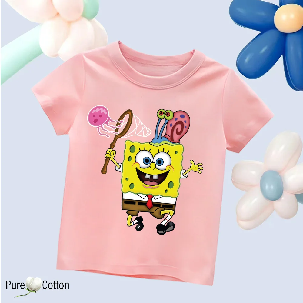 Cartoon Potdemiel SpongeBob T-Shirt Boys Girls Teenager Summer Short Sleeve Tops Fashion Children Casual Tops Tee Shirt