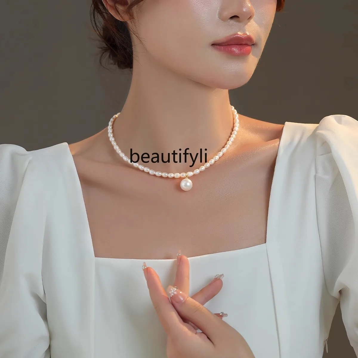 Natural Freshwater Pearl Necklace Women's Sweater Chain Premium Clavicle Chain