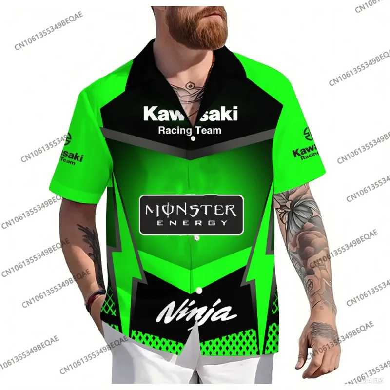 

2025 new men's summer hot selling fashion Kawasaki large short sleeved shirt men's fashion beach vacation daily commuting top