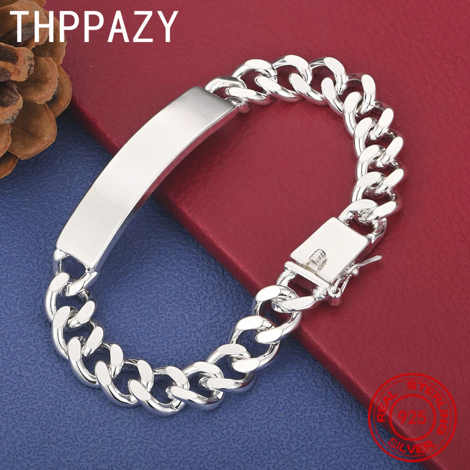 

THPPAZY 925 Sterling Silver 10mm Cuban Chain Smooth Sideways Bracelet For Men Fashion Trend Jewelry Gift Birthday Party