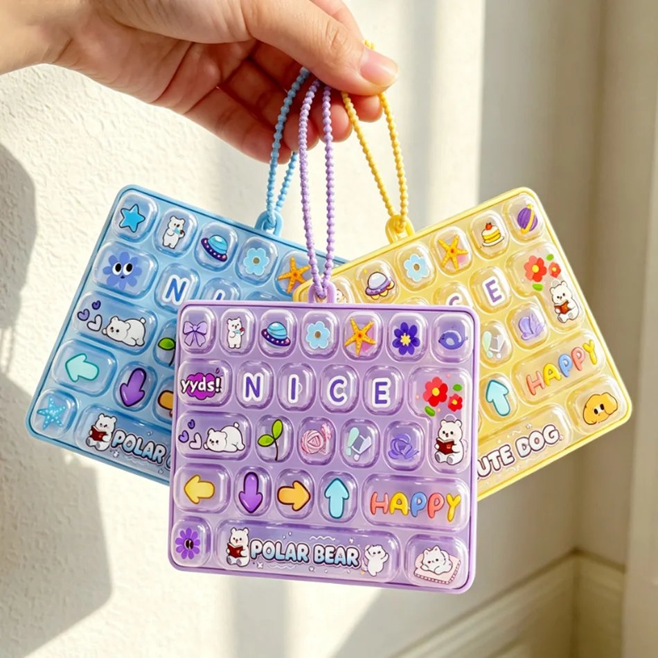 Anti-Stress Cartoon Fidget Keyboard Keycap Clicker 26/Grid Key Chain Bag Pendant Interactive Charms Gift for Stress Relief
