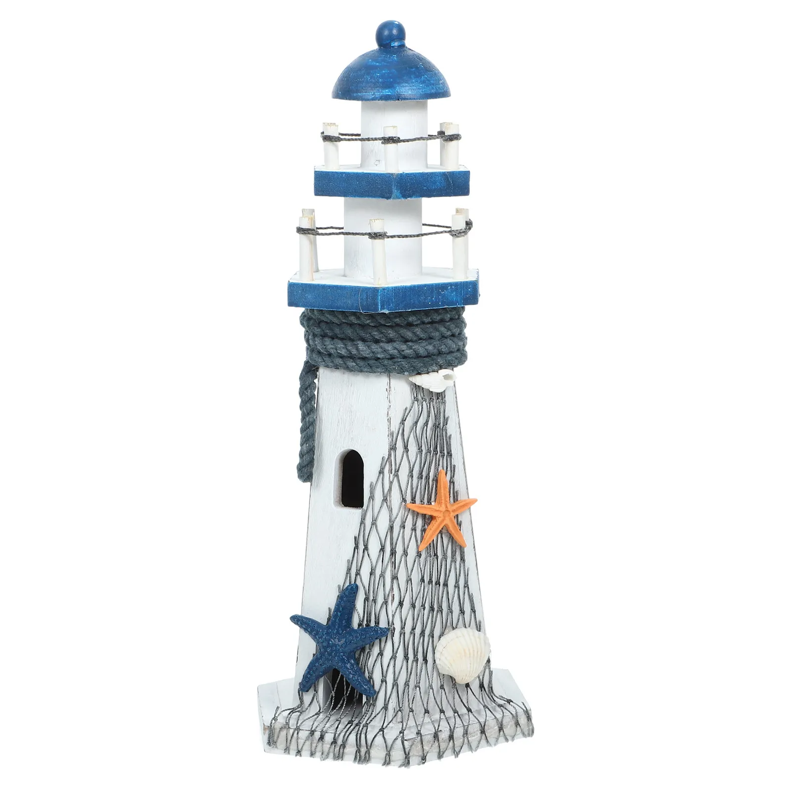 Mediterranean Style Wooden Lighthouse Ornament Sturdy Resin Wood Desktop Decor for Office Bookshelf Home Decor Nautical