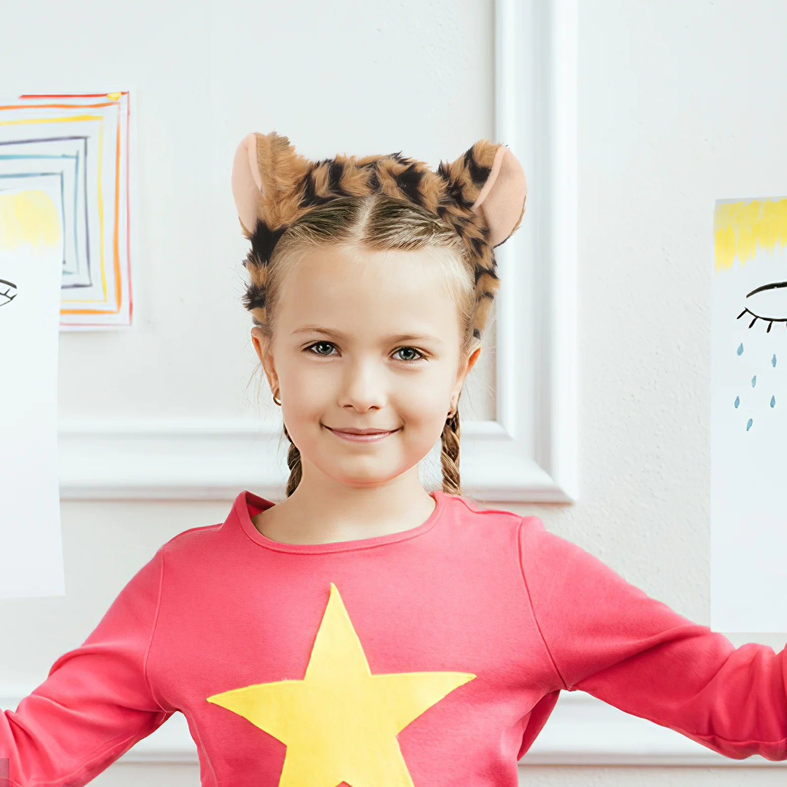 Zestaw Uszy i Ogon Zwierzęcia Wygodny, Puszysty Materiał Dekoracyjne Akcesoria Kostiumowe na Urodziny, Występy Sceniczne, Nowy Rok