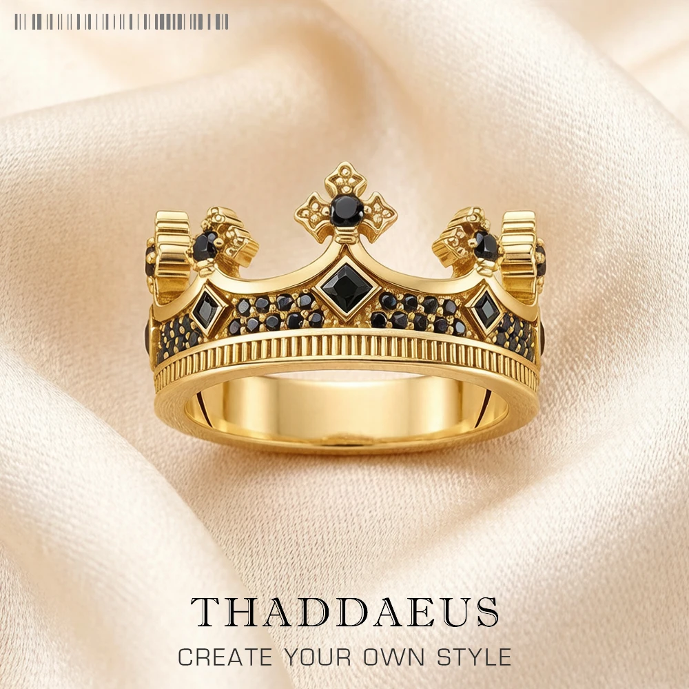 Royal Power Crown Golden Ring in 925 Sterling Silver Victorian Vintage Gift for Men Women Europe Summer New Fine Jewelry