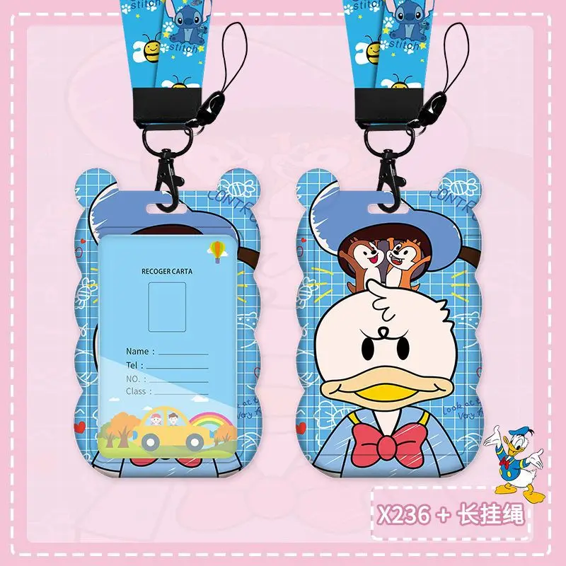 Kawaii Disney Mickey Mouse Card Holder Cute Kindergarten Access Card Set with Long Hanging Rope Hanging Neck Girl Gift