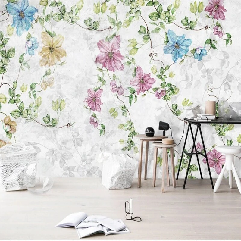 

Ретро современная ручная роспись акварельные цветы лозы листья кантри фрески ТВ роскошное украшение дома спальня фон стены