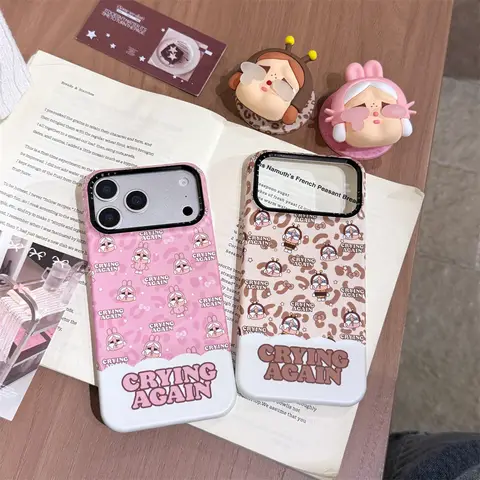 Fashion Leopard Print Cartoon Crying Girl 3D With Magsafe Stand Phone Case for iPhone 17 Pro Max 16 15 14 Cute Protective Cover