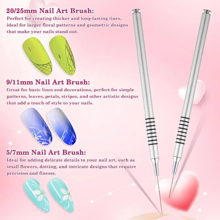 Ensemble de pinceaux pour revêtement d'ongles, 6 pièces, pour un dessin fin et une peinture, détails, idéal pour le vernis Gel et la conception des ongles en acrylique, comprend Str