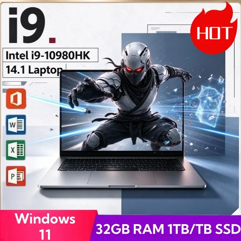 Portable Notebook 14.1 Inch Intel I9 10980HK Windows 11 32GB RAM 2TB SSD Fast Loading Laptop For Gaming & Document Work