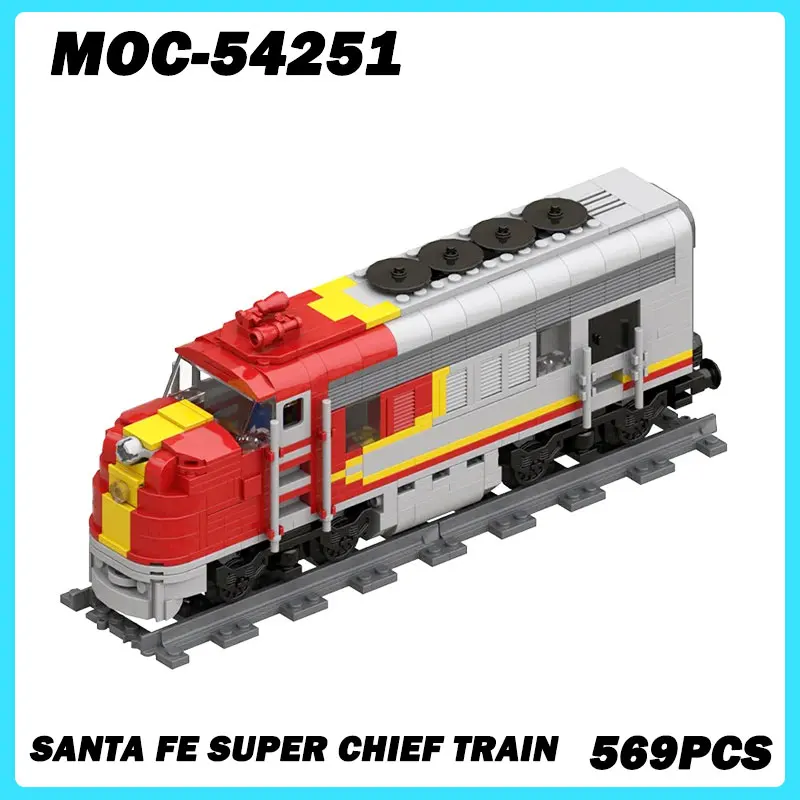 

Unleash Creativity с MOC: Santa Fe Super Chief Пассажирский поезд, строительный блок, железнодорожный локомотив, игрушка