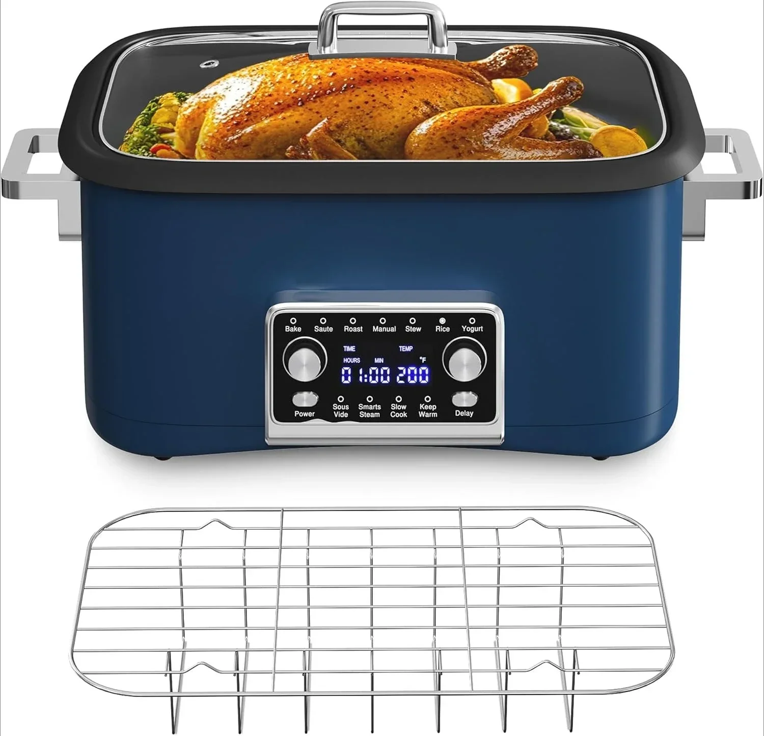12-in-1 Programmable Slow Cooker Roaster Oven, 8 Quart Digital Multi-Cooker Food Warmer with Timer, Temp Control & Auto Shut Off