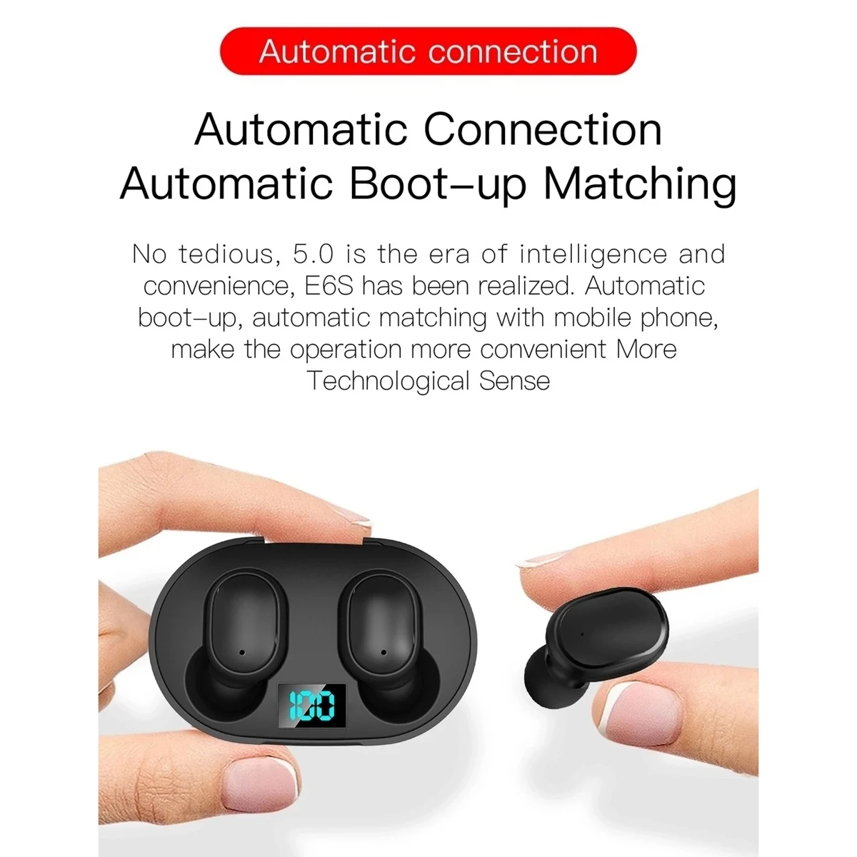 E6S Smart Digital Display TWS Bluetooth Headset Wireless Sports Mini Headset Stereo In-Ear