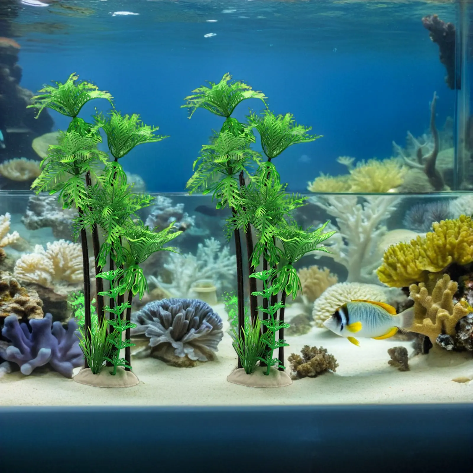 2Pcs Micro Landscape Coconuts Tree Aquarium Decor Plastic Fish Tank Supply Lifelike Hideout for Fish Wear-Resistant Decorative