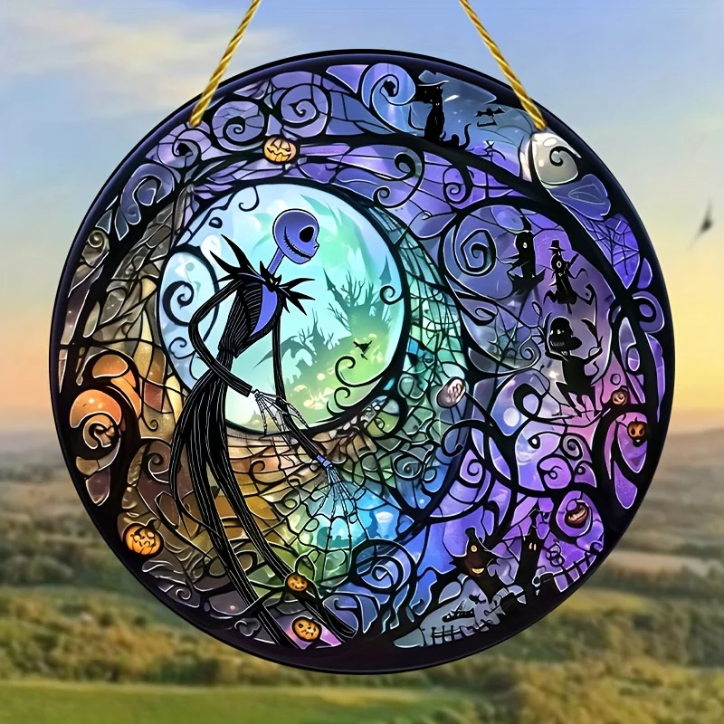 The Nightmare Before Christmas Jack Skellington Sun Catcher 2D cartel colgante acrílico plano para decoración de pared del jardín del hogar regalo para niños