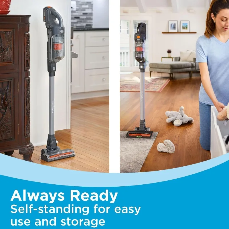 BLACK+DECKER POWERSERIES+ 20V MAX 무선 스틱 진공청소기(LED 바닥 조명 포함), 경량, 탈착식 배터리(BHFEA18D1)