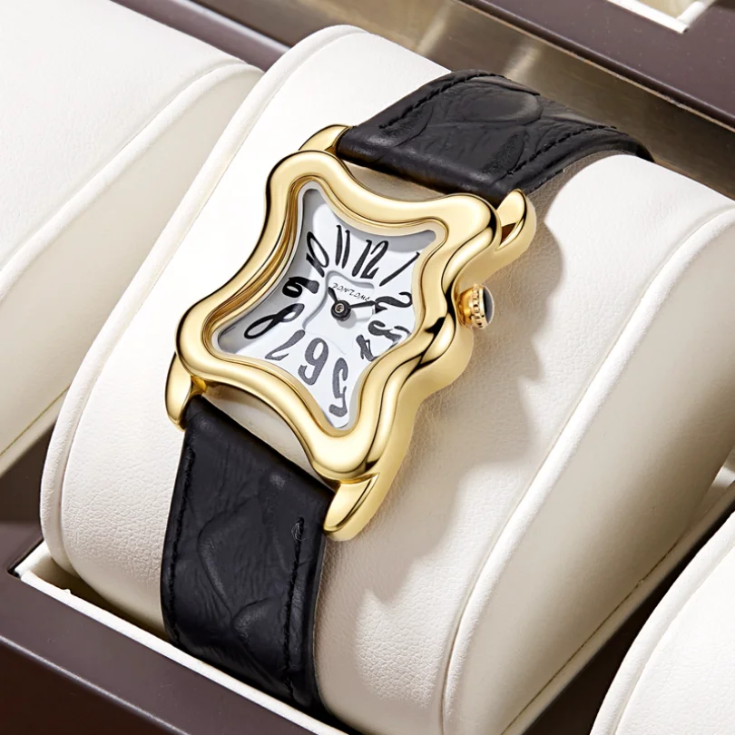 

Strap Vintage Quartz Women's Watch Punk Gothic Style Trendy Accessorie Twisted-Shaped Abstract Art Men's Quartz Watch Leather