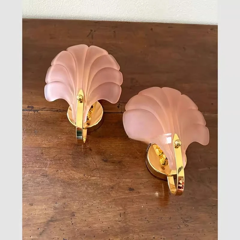 Pink shell glass living room background wall wall lamp