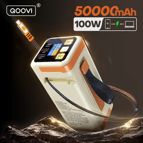 QOOVI 50000mAh banco de energía PD 100W carga rápida portátil de gran capacidad de batería estación de energía para iPhone portátil Samsung Xiaomi