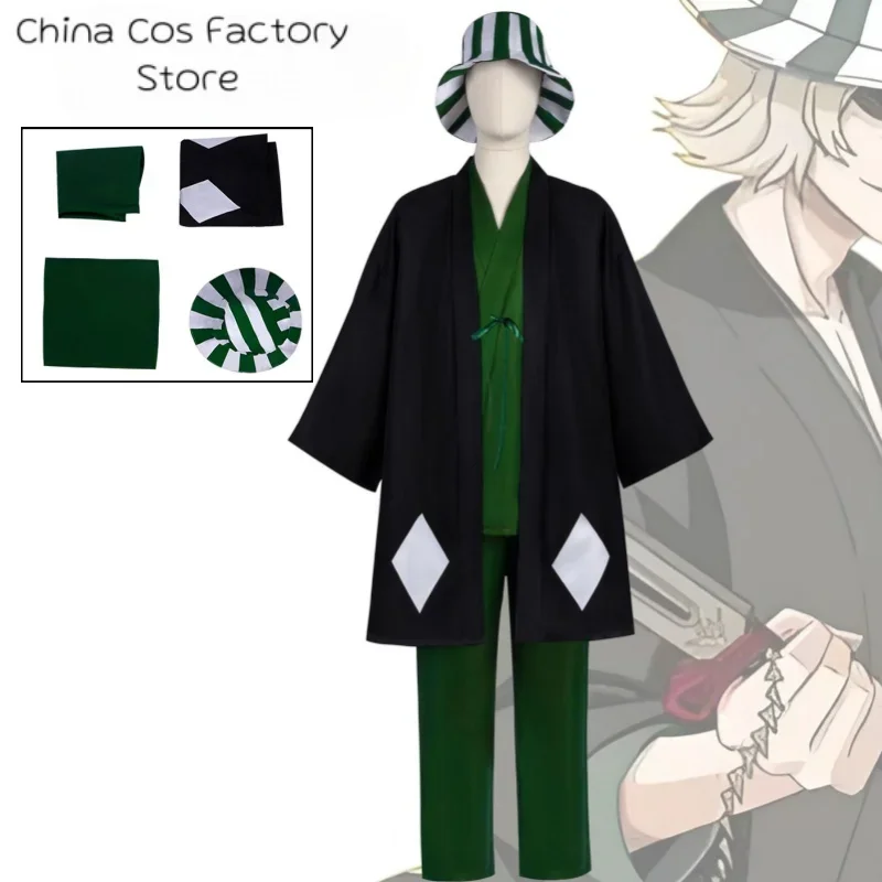

Anime Bleach Cosplay Urahara Kisuke Gotei 13 Costume Kimono Uniform Cape Top Pants Hat full Suit For Halloween Carnival Party