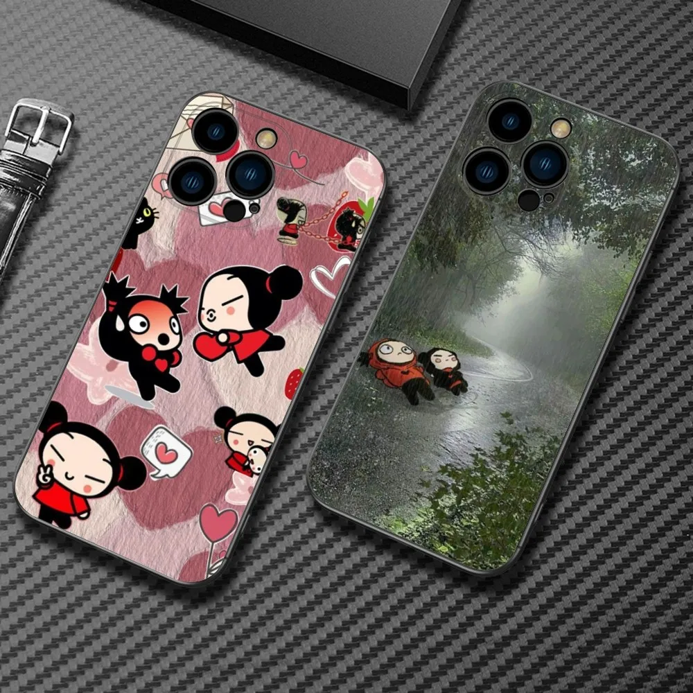 Cartoon P-Pucca Phone Case For iPhone15,14,13,12 Mini 11 Pro XR,X,XS,MAX 7,8 Plus Silicone Cover Soft Black