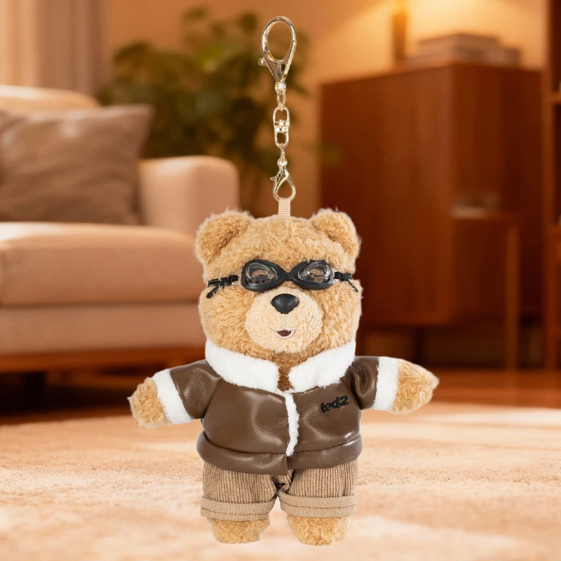 14cm Genuine TED2 Pilot Bear Plush Pendant Cute Cartoon Keychain Bag Charm Backpack Ornament Stuffed Doll Birthday Gift for Girl