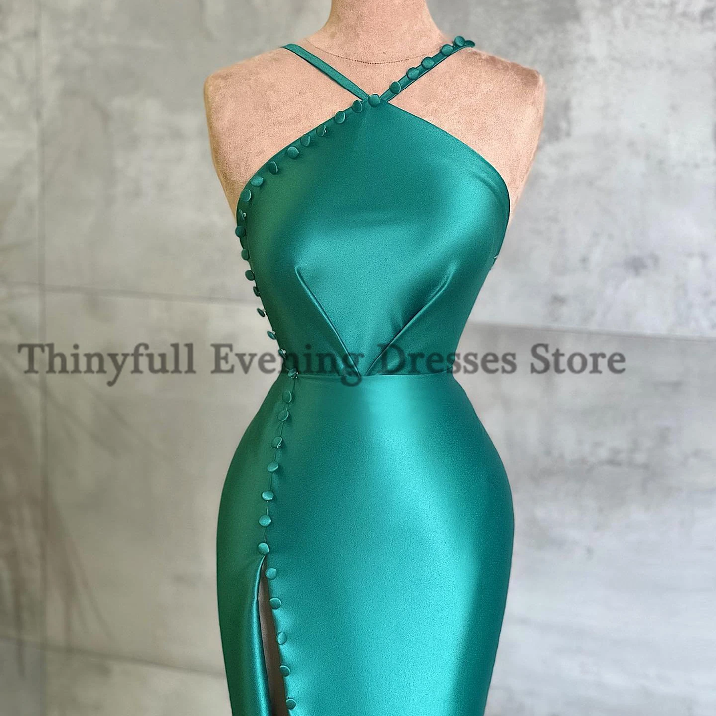 Thinyfull-Vestidos de Fiesta de sirena con cuello Halter, vestido de noche largo hasta el suelo, abertura alta, vestidos de cóctel de Arabia Saudita, talla personalizada