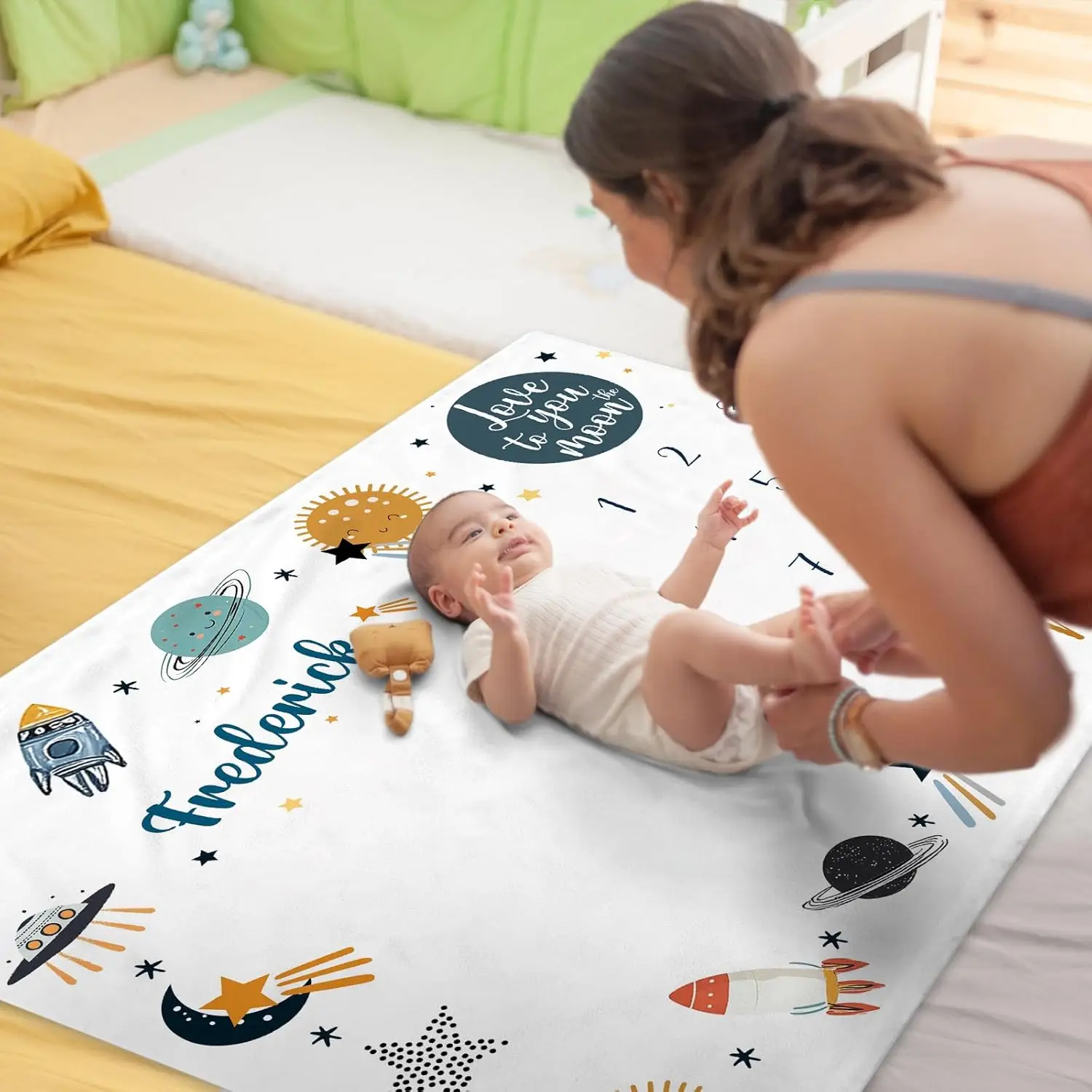 VIKAMA ベビーブランケット、月齢成長マイルストーンフリースカバーブランケット、男の子にも女の子にも適しています、写真背景ブランケット