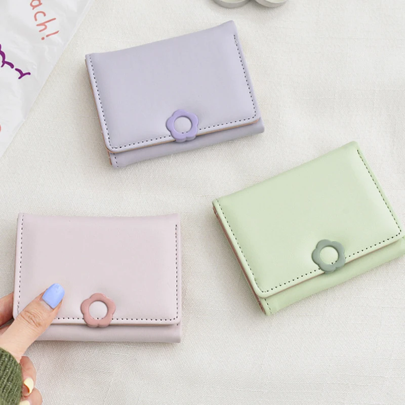 Женская сумка для карт НОВЫЙ кошелек Необычные кнопки Модная сумка для удостоверения личности Короткие тройные складные маленькие кошельки Кошелек для монет Женский кошелек Зажим для денег