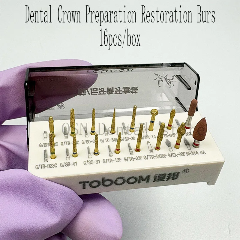 TOBOOM Dental Diamond Burs Kit FG1816D 16Pcs Anterior Posterior Teeth Preparation Burs Set for High Speed Handpiece DentalClinic