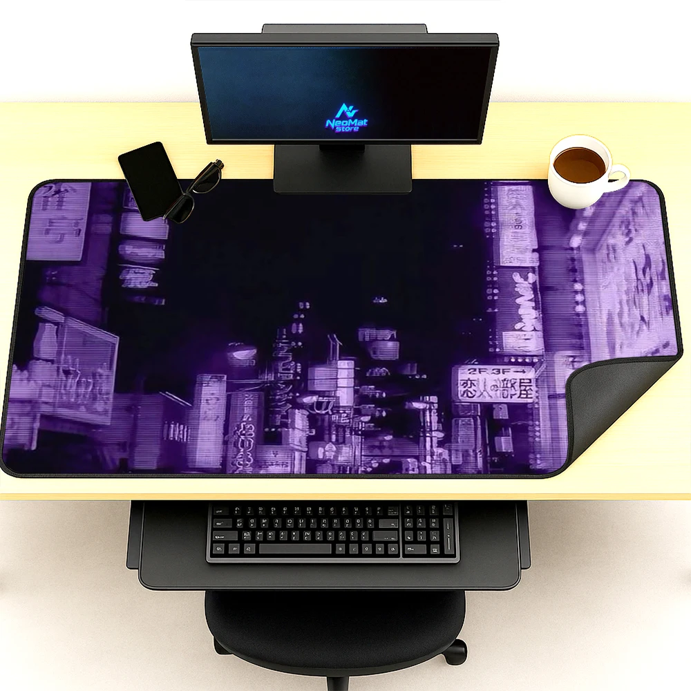 Cyberpunk Mouse Pad Extra Large Gaming Office Computer Desk Mat Purple Cityscape 140x60 Mousepad Neon Accessories 1200x600