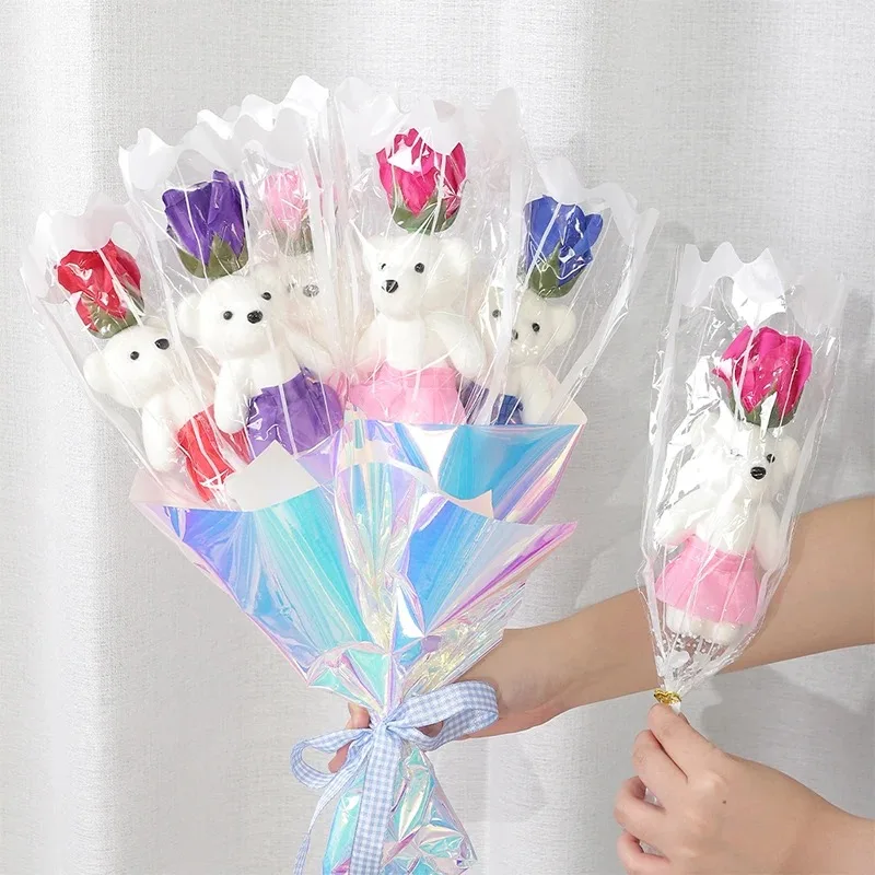 

5/10Pcs 45cm Foam Artificial Rose Bear Flowers Soap Bouquet Gift for Mother's Day Valentine's Birthday Wedding Home Decoration